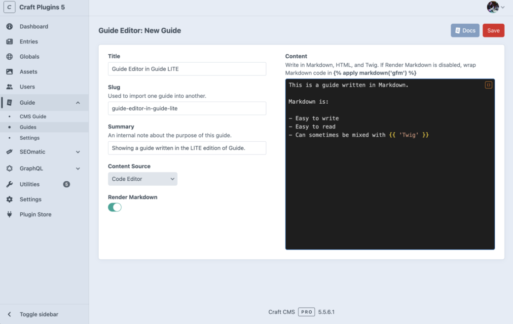 Guide lite guide editor